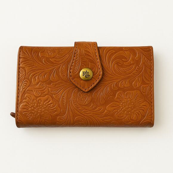 Lauren Ralph Lauren Tooled Leather Wallet – Floral Western Embossed Brown - Picture 2 of 9